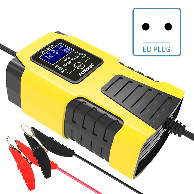 foxsur intelligent automotive battery charger 6v 12v car motorcycle trucks agm lead acid automatic repair desulfator accessories free global shipping