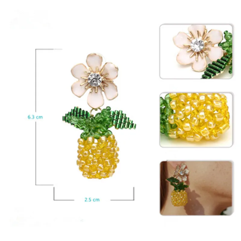 

2020 Trend Hand-woven Flower Inlay Rhinestone Pineapple Drop Earrings Women Girls Party Prom Birthday Cute Earrings Jewelry