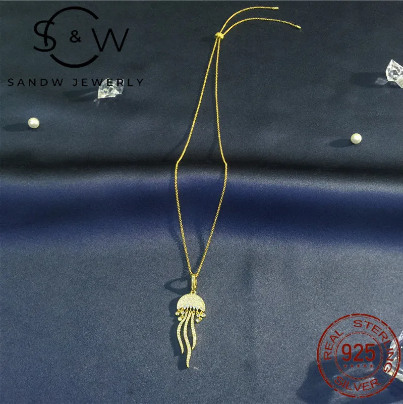 

925 Sterling Silver Jellyfish Pendant Necklace Adjustable Fashion Classic Gift 1:1 High Quality Monaco Jewelry