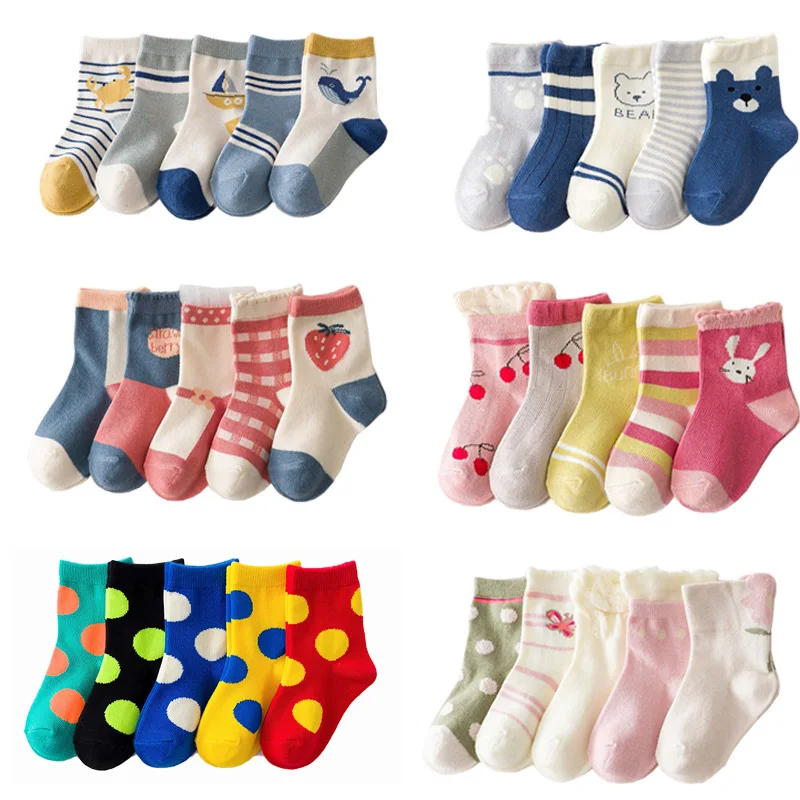 

5 Pairs Cotton Kids Socks Warm Winter Socks For Baby Girls Cute Cartoon Newborn Toddler Socks Casual Sport Boys Socks 0-12 Yrs