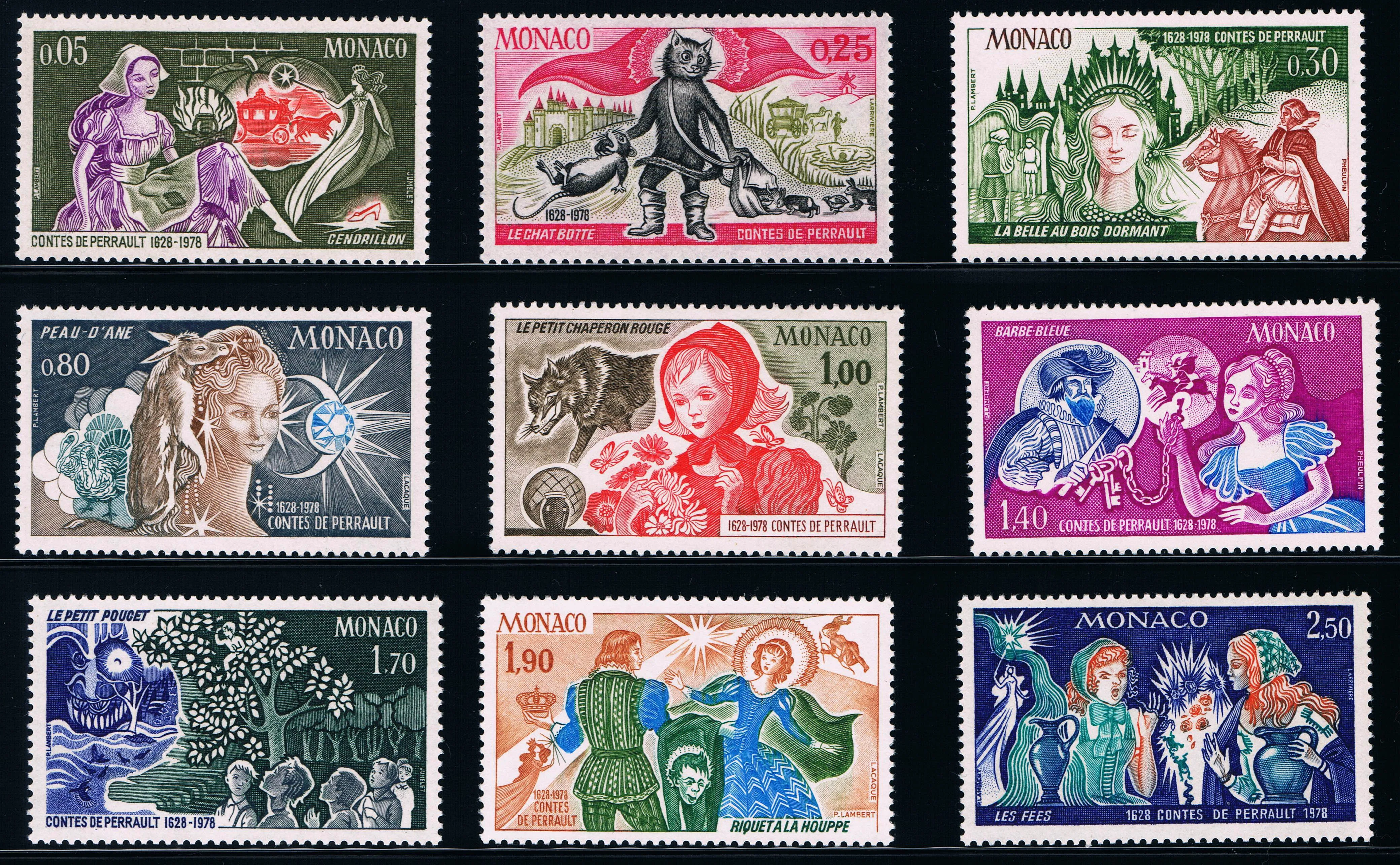 

9Pcs/Set New Monaco Post Stamp 1978 World Famous Fairy Tales Sculpture Stamps MNH