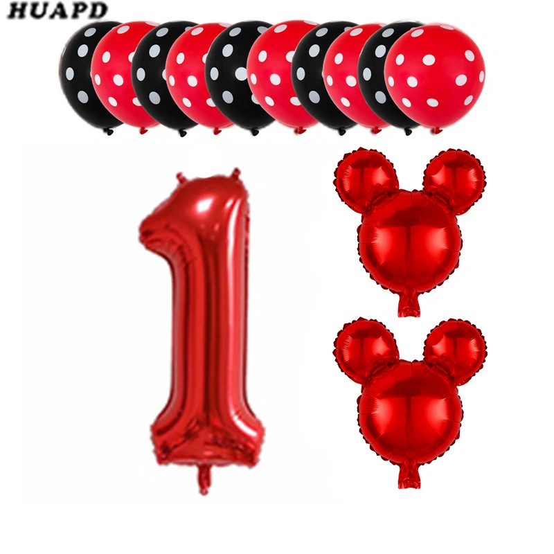 13 шт., 30 дюймов, номер 1, 2 фольгированные шары, красные, черные латексные шары, для детского душа, для дня рождения, Декор, Микки, Минни, аксессуары для головы, детские игрушки