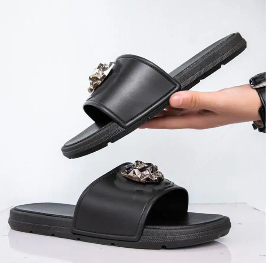 

New men's beach shoes flip-flops brand designer sandal cowhide non-slip wear resistant flip-flops