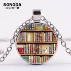 Старое ожерелье книга винтажная библиотека художественный узор стеклянный кабошон кулон массивное ожерелье чтение чтения книги червь для женщин мужчин ювелирные изделия