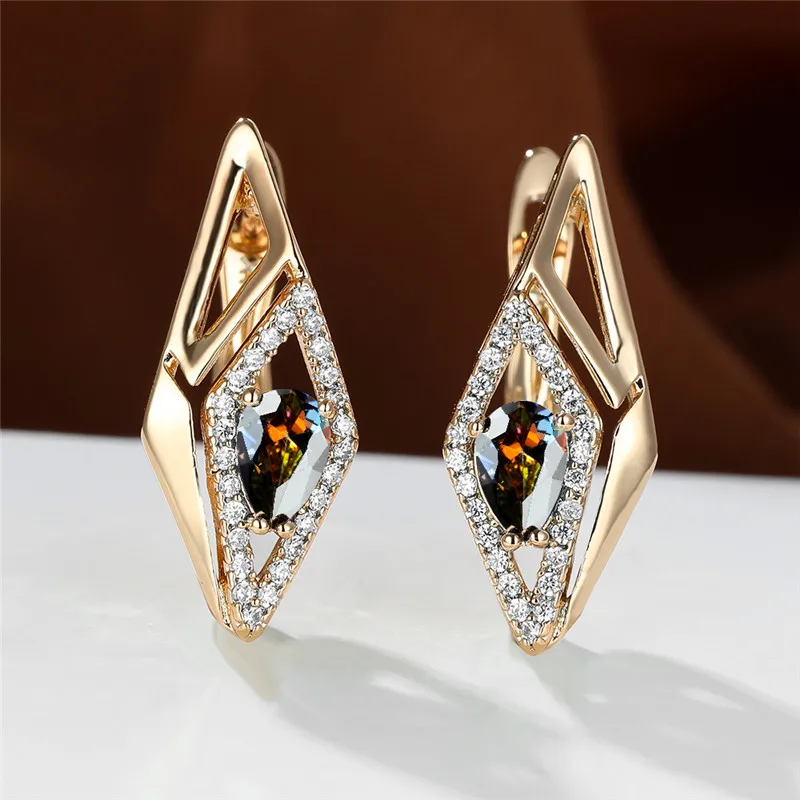 Серьги-кольца женские разноцветные с цирконом в форме капли воды | Украшения и