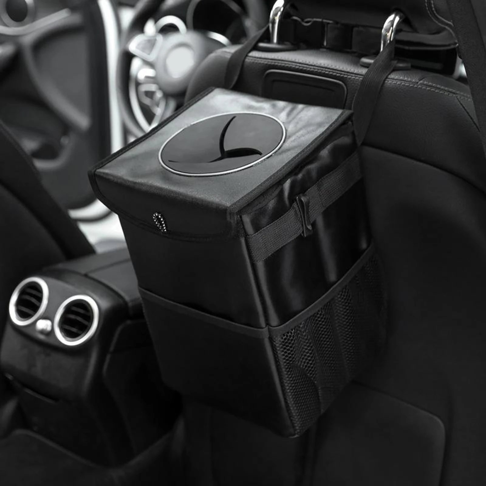 

Automotive ing Car Trash Can with Lid Garbage Can Trash Bin with Storage Pockets