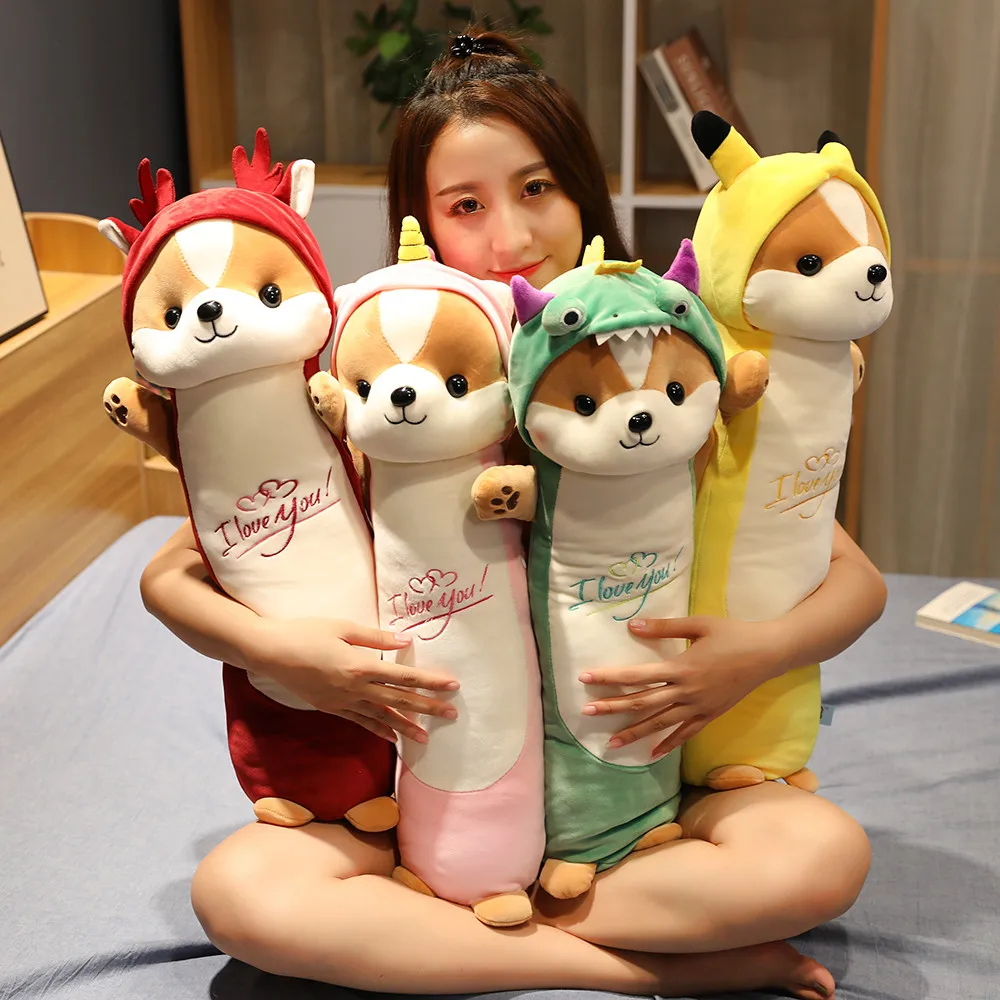 

70-110cm Cartoon squirrel change deer dinosaur unicorn PikachuSoft long pillow stuffed cushion Super kawaii child girl Xmas Gift