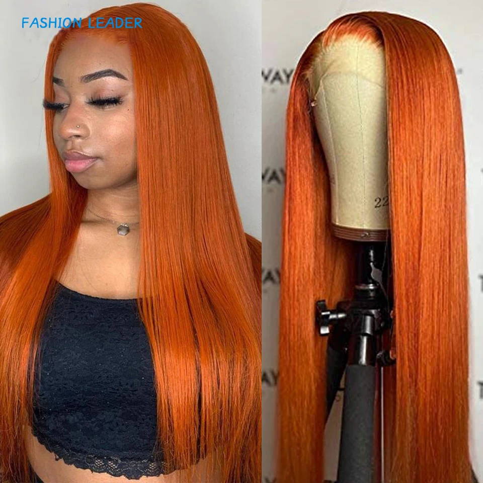 

13x1 Orange Ginger Color Straight Lace Front Wig Pre Plucked Remy Wig Straight Human Hair Wigs For Black Women Lace Front Wig