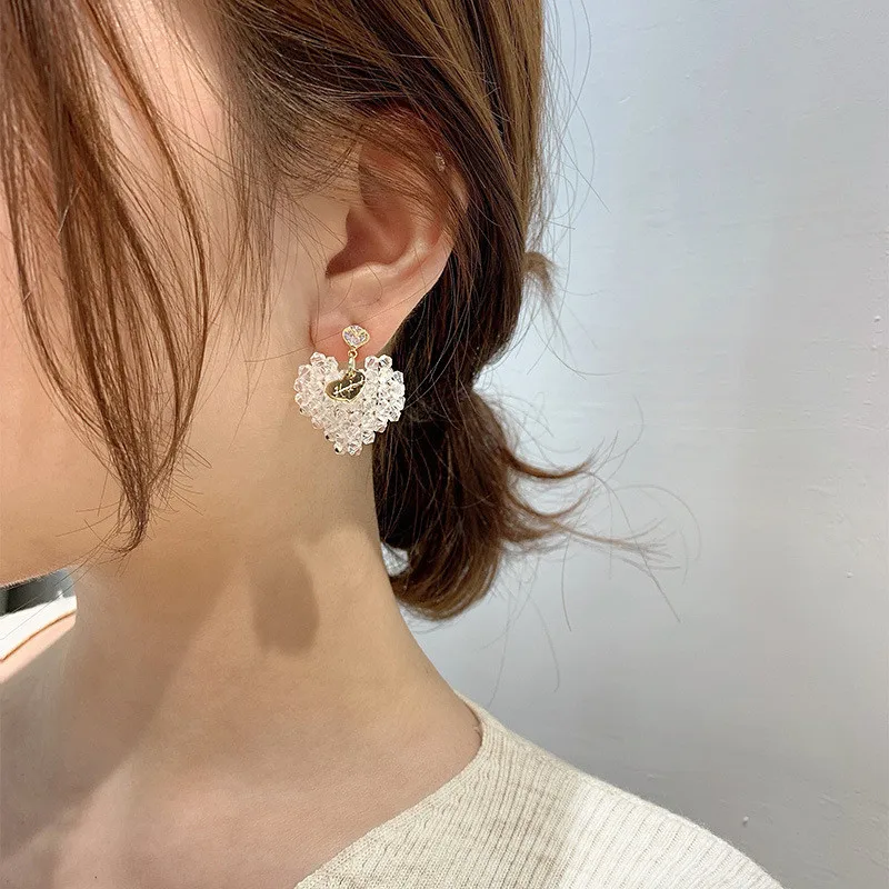 Новые корейские Многослойные серьги подвески в форме сердца с белыми