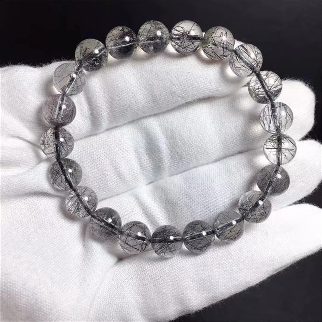 

Браслет из натурального черного рутилированного кварца, 9 мм