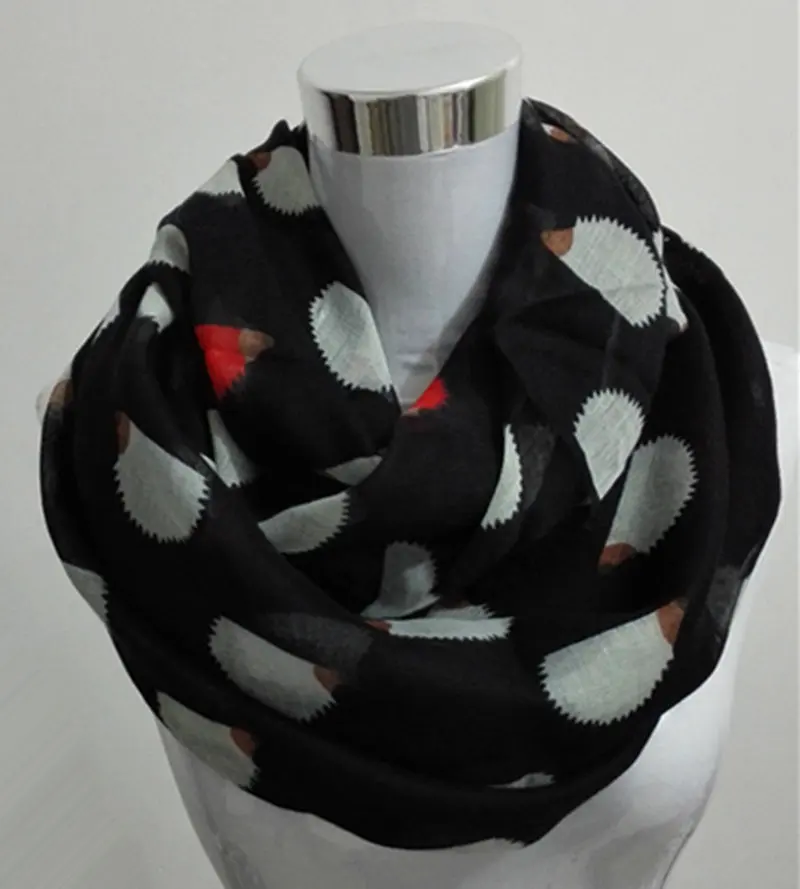 Circle scarf Black Новые женские модные вискоза, хлопок Ежик длинный шарф с рисунком модные шарфы с животными снуд кольцо шарф для женщин - Цвет: Circle scarf Black