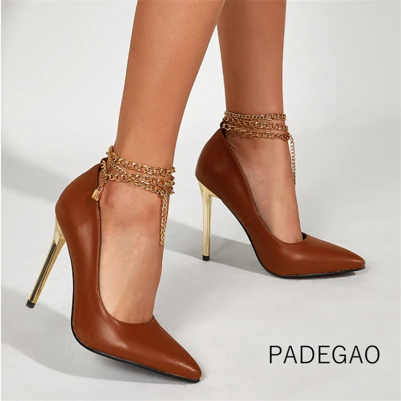 

Женские туфли коллекции 2021 года, винтажные туфли на высоком каблуке с цепочкой, модные корейские каблуки для женщин