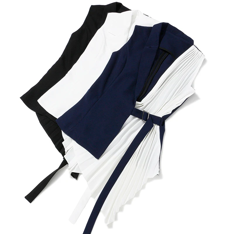 

Women Asymmetrical Waistcoat Pleated Adjustable Belt Spring Autumn Weskit Women