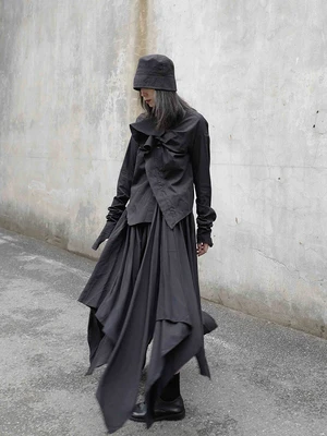 Самодельные Ямамото стиль нерегулярные Асимметричный черное платье средней