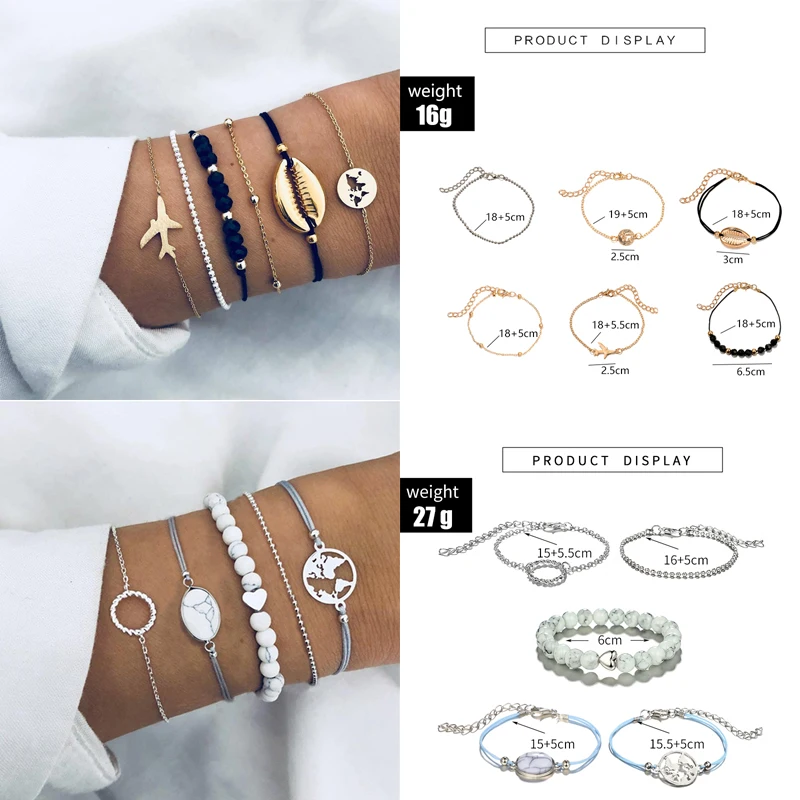 Tocona, 20 стилей, Boho, птица, черепаха, карта, сердце, лист, браслеты с элементами в виде стрел, ракушка, бусина, пальма, драгоценный камень, браслет, набор, изысканные женские ювелирные изделия