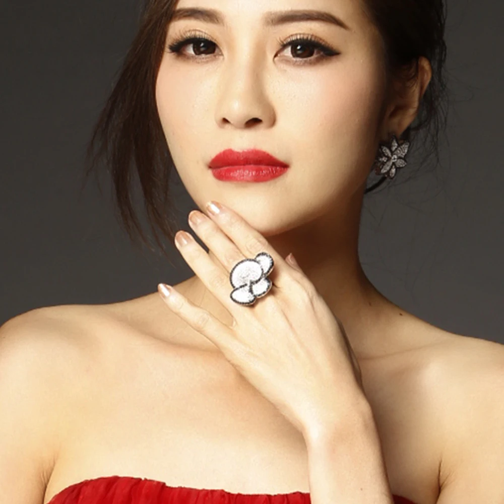 2021 красивые большие кольца для женщин модные ювелирные изделия с черными и