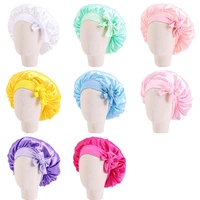 kids girl solid color satin bowknots bonnet sleep caps bath hair care wide elastic band children night hats