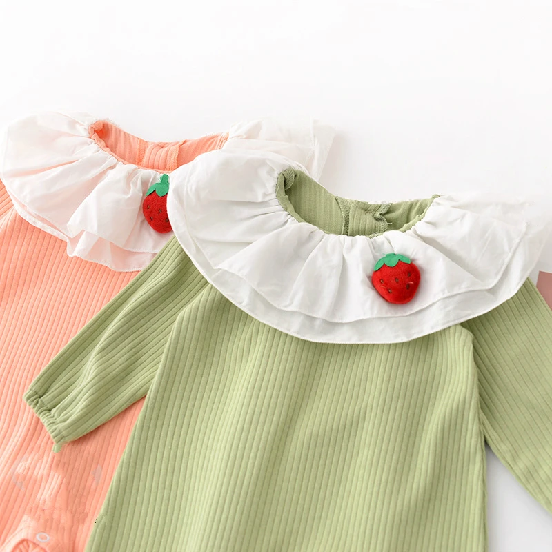

New Fashion Baby Girl Clothes Winter Autumn Cotton Comfortable Cute Solid Fruit Strawberry O-neck Long Sleeve Baby Romper 0-18M