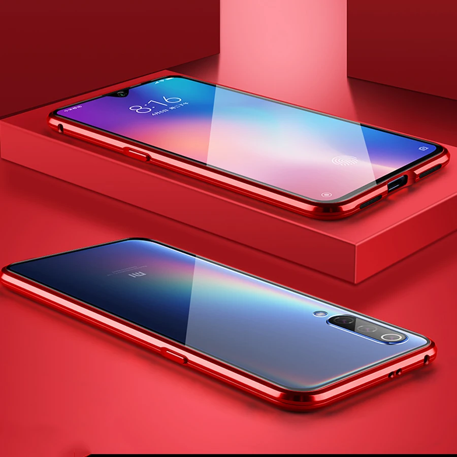 Red Роскошный магнитный металлический чехол для Xiaomi mi Cc9 Cc9e 9t Cc 9 Se 8 Red mi K20 Note 8 7 Pro 128gb Global двойное стекло 360 Полное покрытие - Цвет: Red