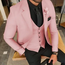 Blazer ajustado con solapa de muesca para hombre, traje rosa claro con dos botones, a la moda, 3 piezas, novedad de 2022 (2)