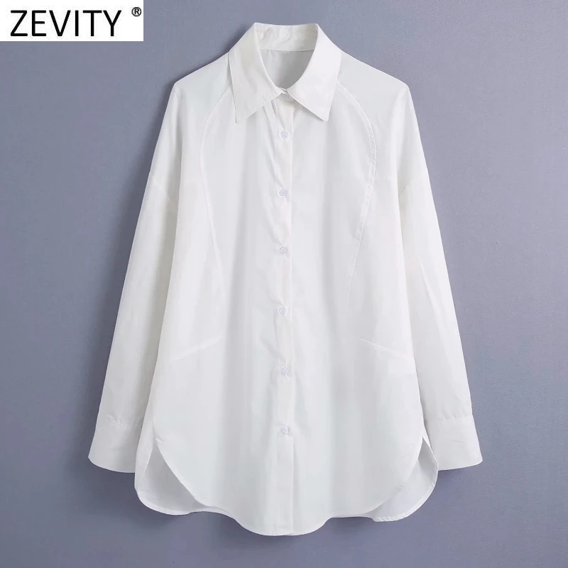 

Zevity New Women Fashion Dimensionally Cutting Line Loose Blouse Office Lady Irregular Hem Shirt Chic Chemise Blusas Tops LS9652