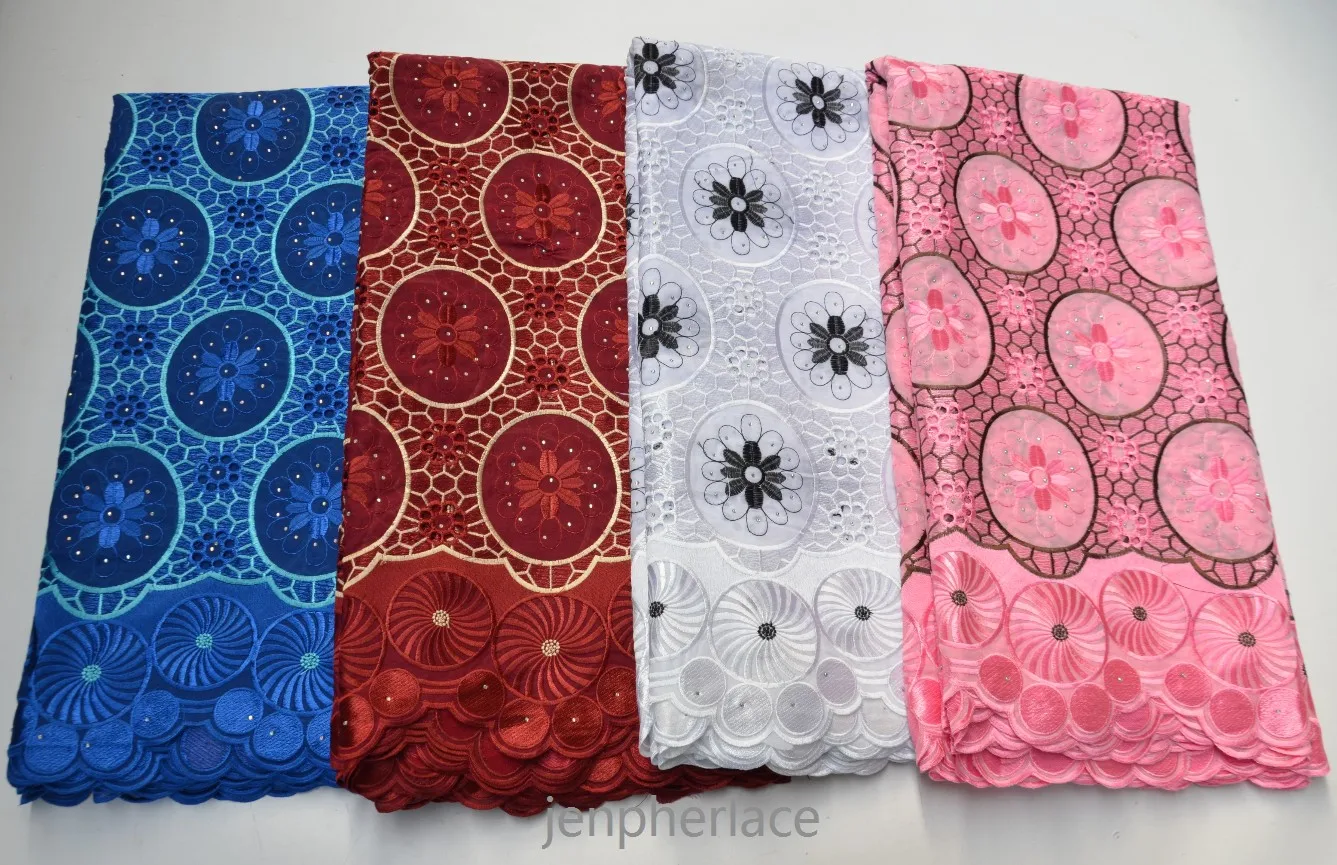

Free shipping white blue high quality african wedding lace fabric for sewing dresses 5 Yards cotton swiss voile lace-N8840