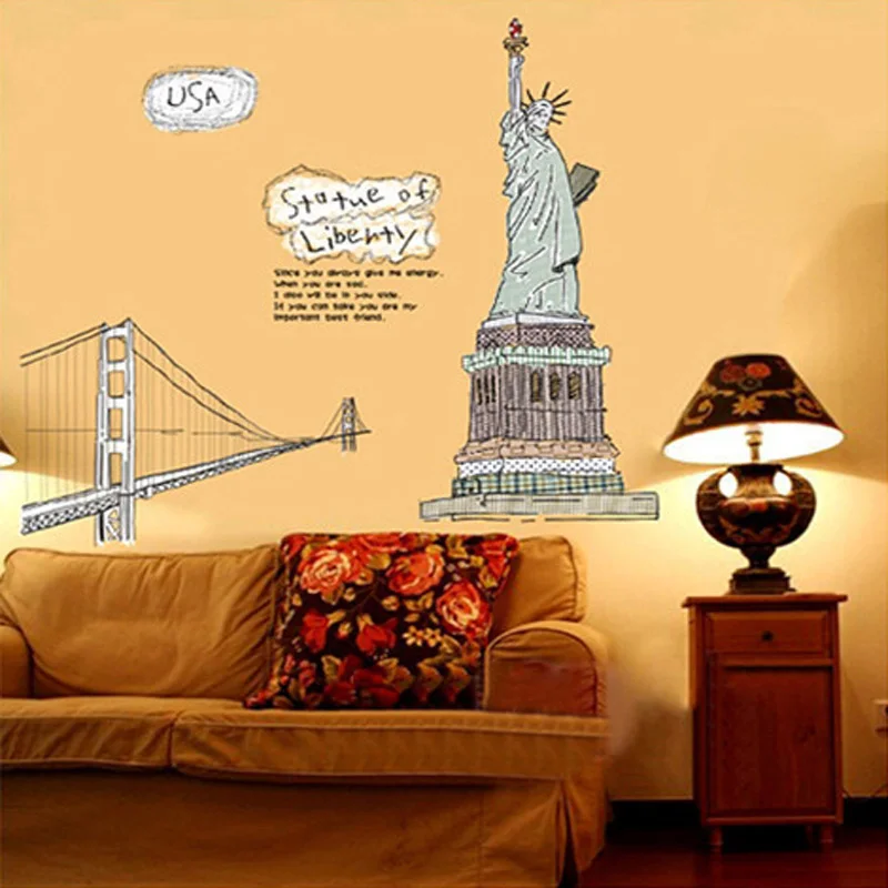 США скульптура в виде здания свободы Золотые ворота мост стены стикеры домашний
