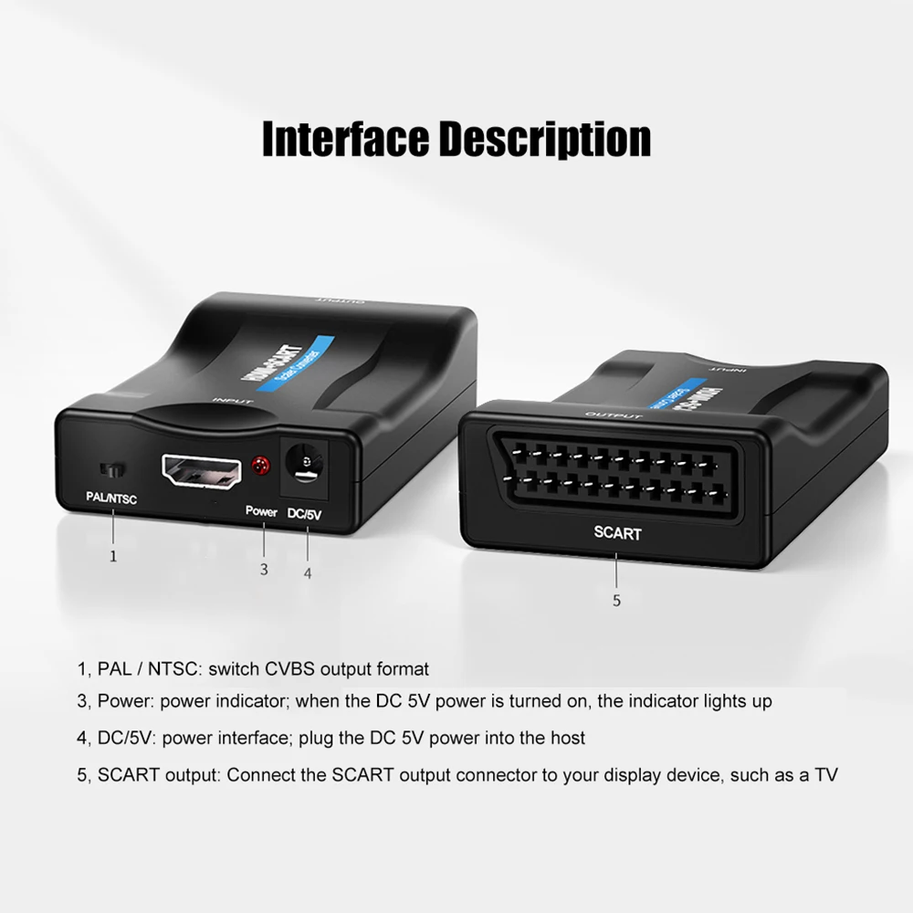 VAORLO 1080P HDMI-совместимый для SCART Видео Аудио высококлассный преобразователь AV