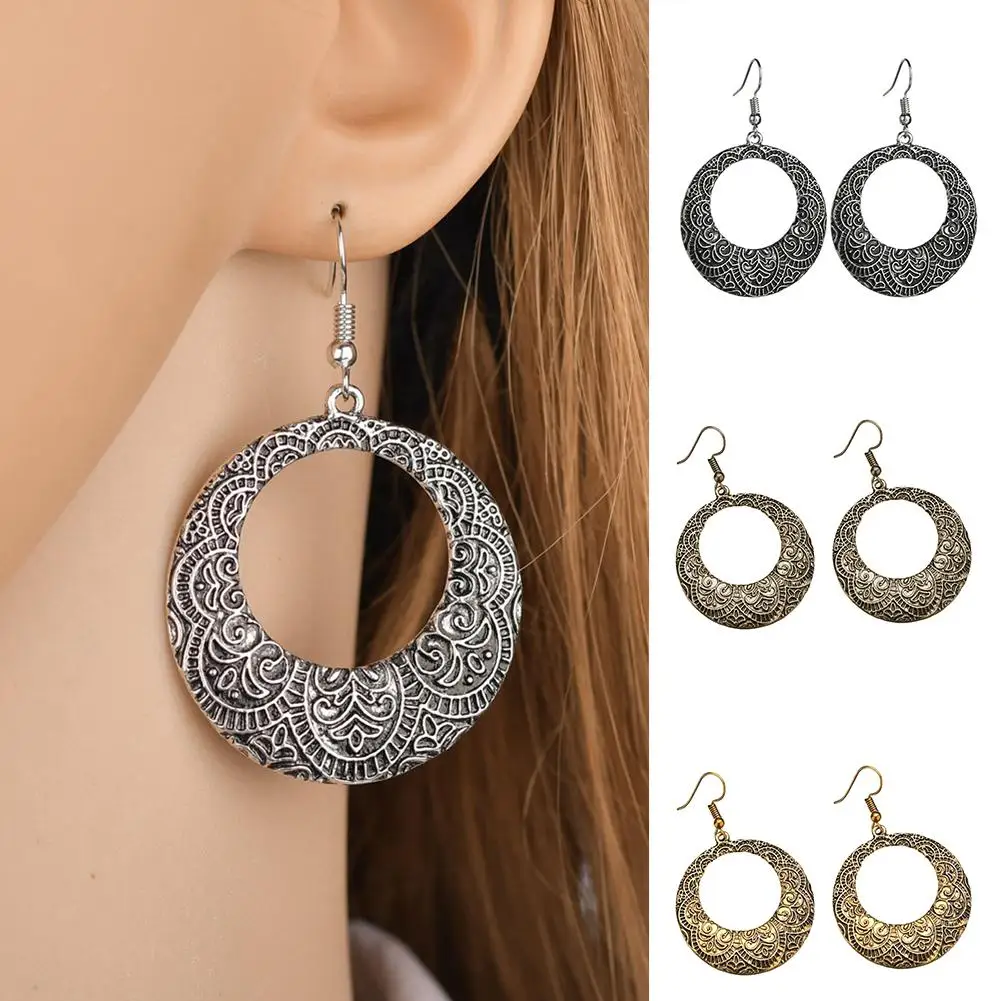 Женские Цветочные Резные полые большие круглые висячие серьги на крючке