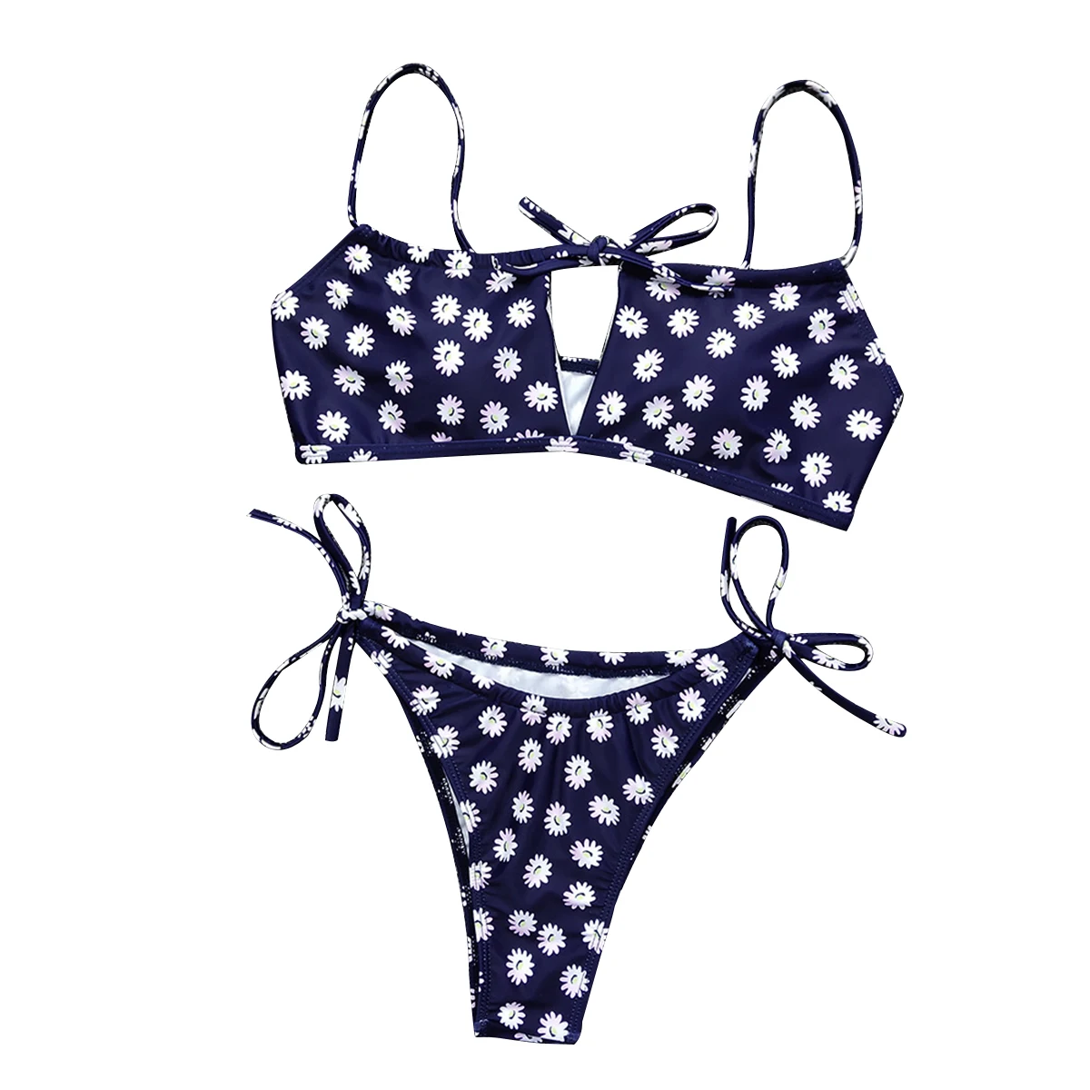 Комплект бикини женский с открытой спиной и принтом ромашки | Женская одежда