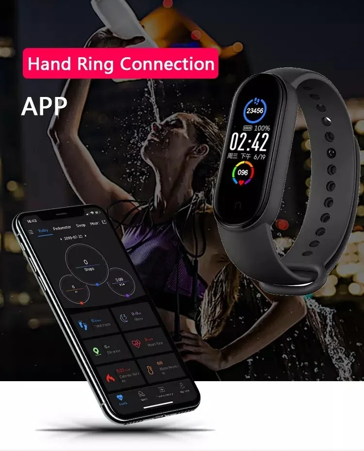 M5 Smart Sport Band Heart Rate Blood Pressure Monitor Color Screen Bracelet Rechargeable Smartband | Электроника