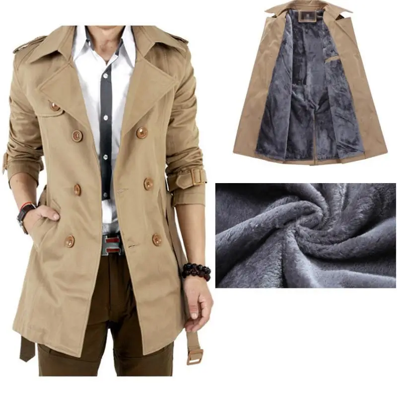Men's Windbreaker Jacket Vintage Black Khaki Spring Autumn Business Trench Male Double Breasted Retro Classic Long Coat Thick | Мужская