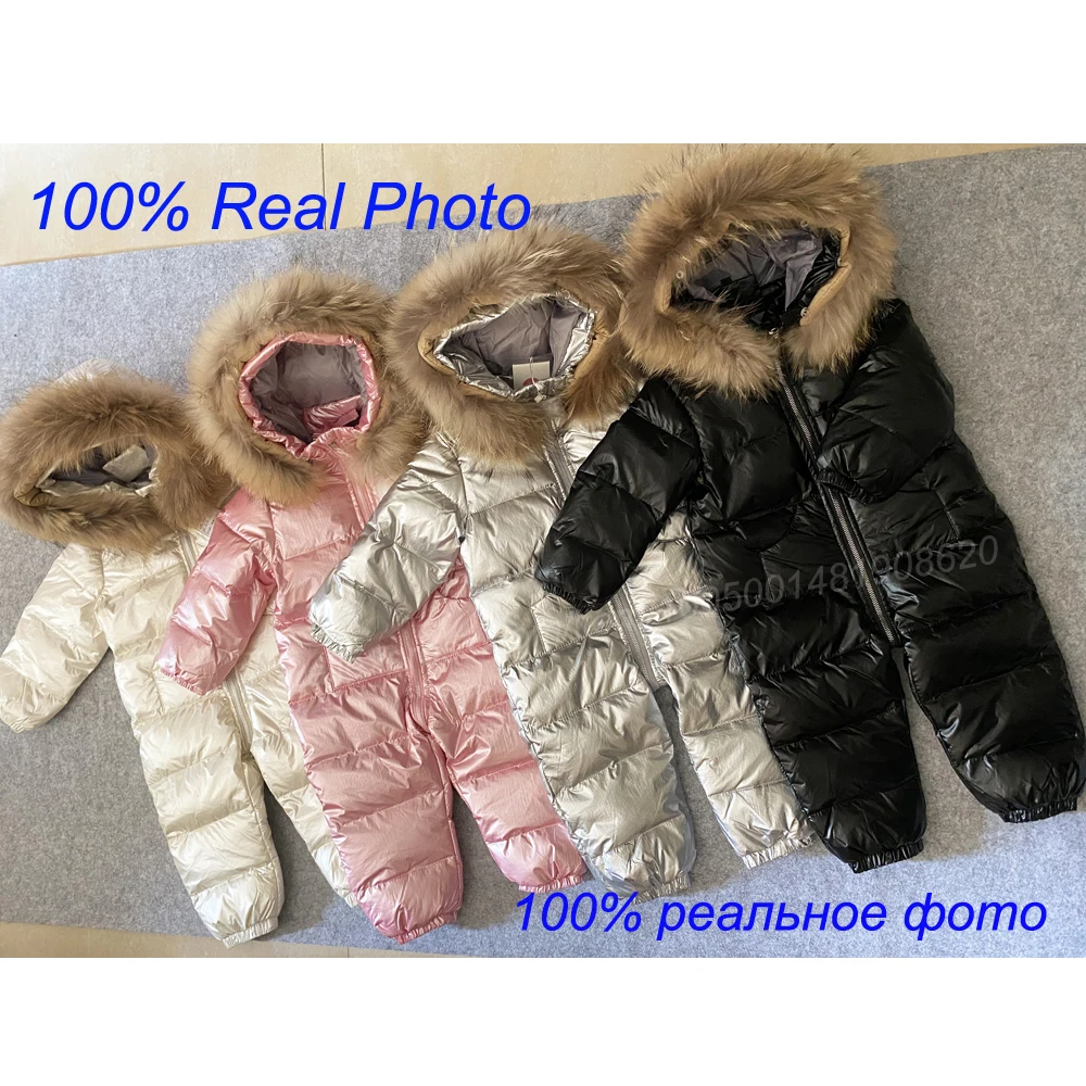 Winter Kids Jumpsuit Overalls for Boy Children Thick Ski Suit Girl Duck Down Jacket Toddler Baby Snowsuit Fur Coat 0-3Years images - 6