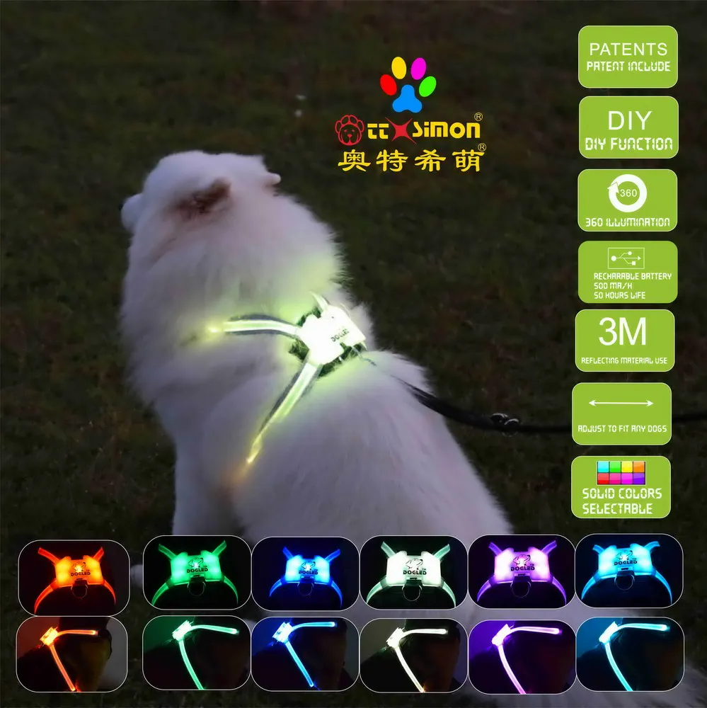 

CC Simon unique products small dog backpack harness pet light up collar night Puppy Lead Pets Vest xl dog collar 2021