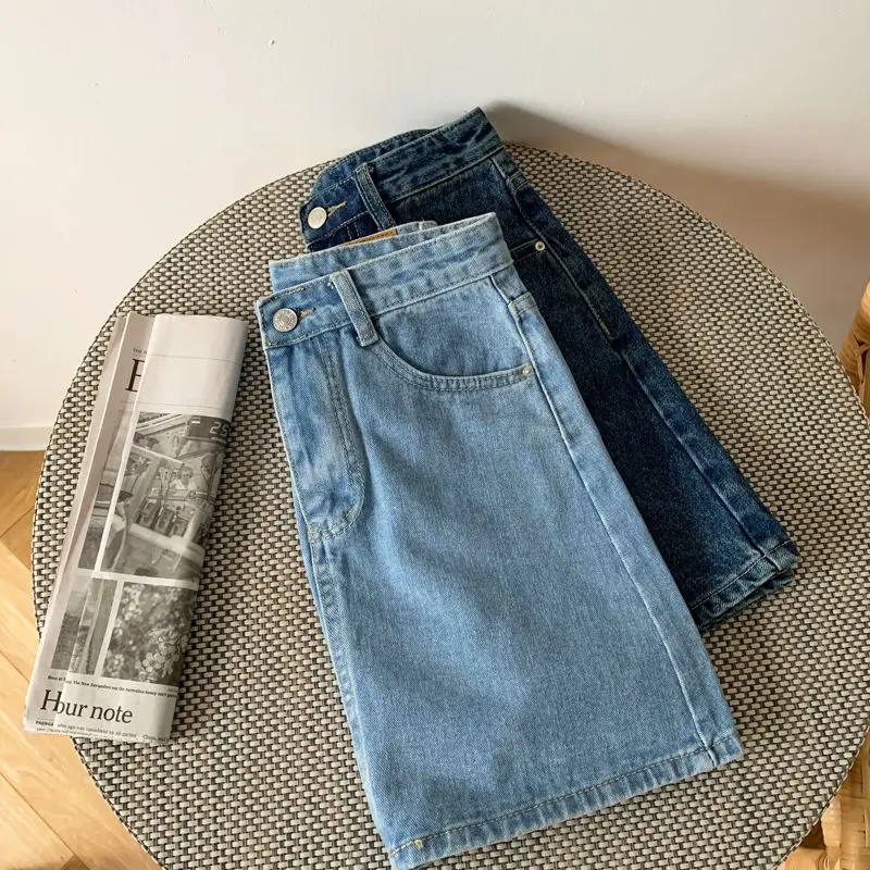 

Skirts Women Denim Zipper Mini A-line Empire Retro Pockets Slim Summer Simple All-match Casual Daily Chic Ins Korean Style New