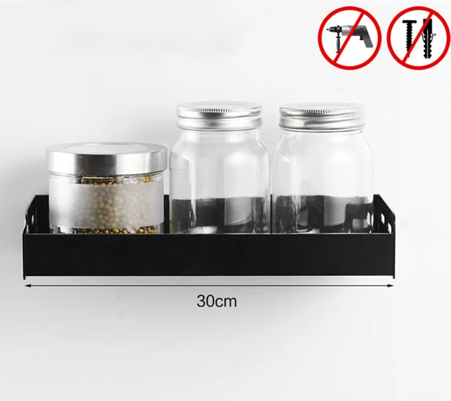 

Kitchen Organizer Storage Wall-Mount Spice Racks Aluminum Shelves Utensil Spoon Hanger Hook Kitchen Gadgets Accessories Supplies