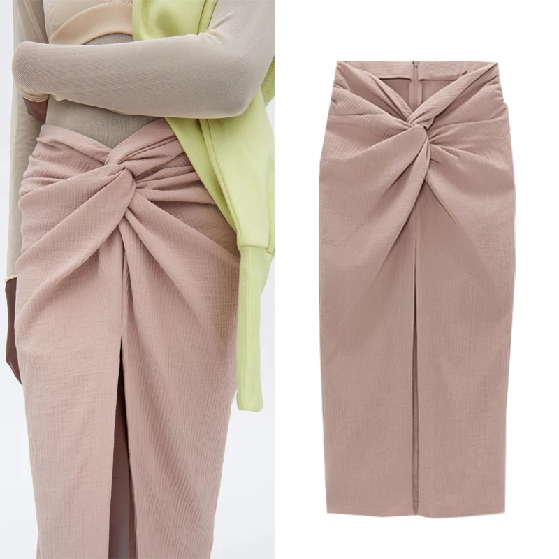 

Za Frauen Rosa Lange Rock frauen Hohe Taille Rcke Frau Korean Fashion Strukturierte Bettwsche Rcke Weibliche Elegante Maxi ro