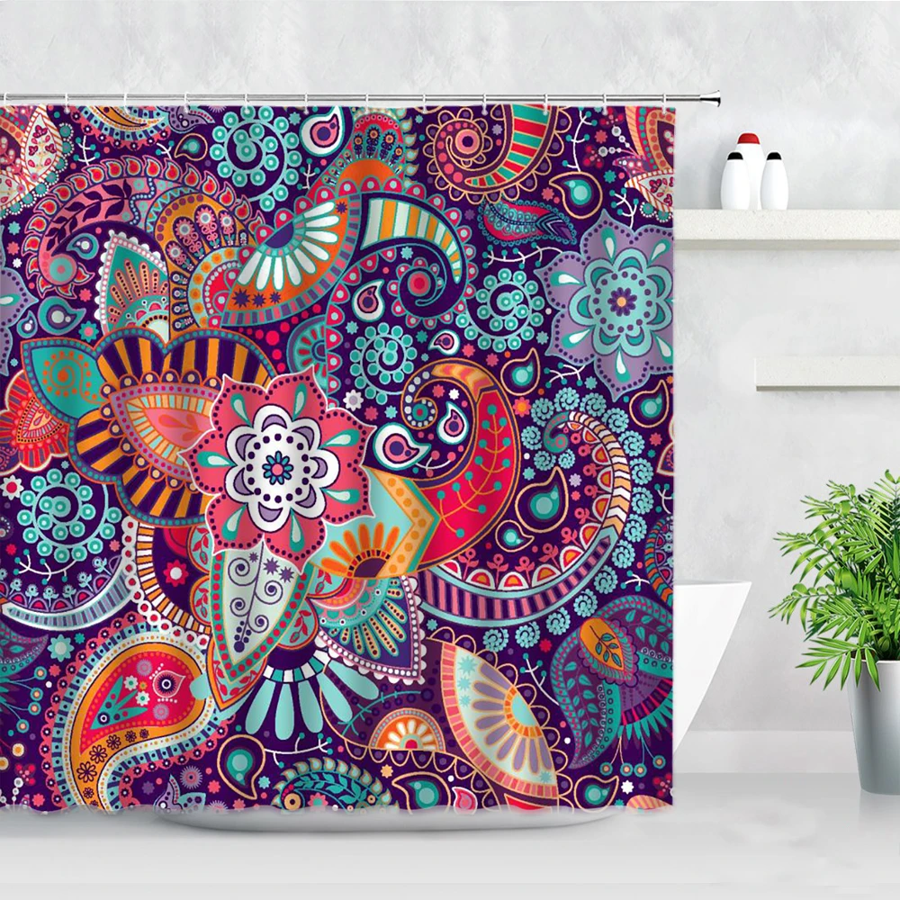 

Retro Bohemian Traditional Ethnic Flower Shower Curtains Indian Geometric Pattern Modern Fashion Home Decor Bathroom Curtain Set