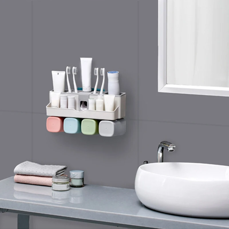 

Automatic Toothpaste Squeezer Set Multi-function Toothbrush Storage Racks Wall Mounted Waterproof Bath Shelf Bathroom Organizer