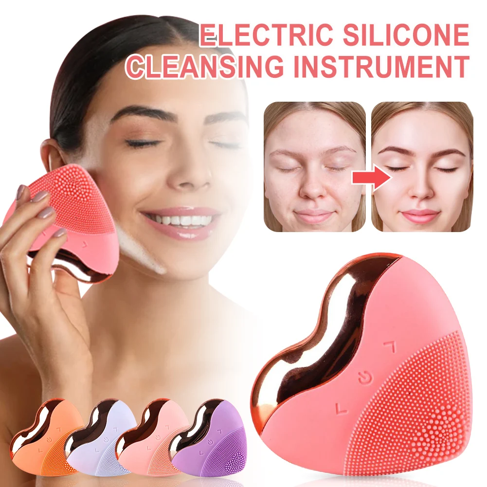 

Electric Silicone Face Cleansing Brush Deep Face Pore Cleanser Cute Heart Shape Rechargeable Facial Sonic Cleaning Tool skincare