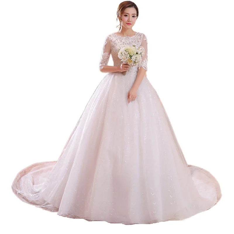 

Wedding Dress 2020 New off-Shoulder Long Sleeve Princess Long Tail Large Size Can Be Customized Bride Wedding Dress