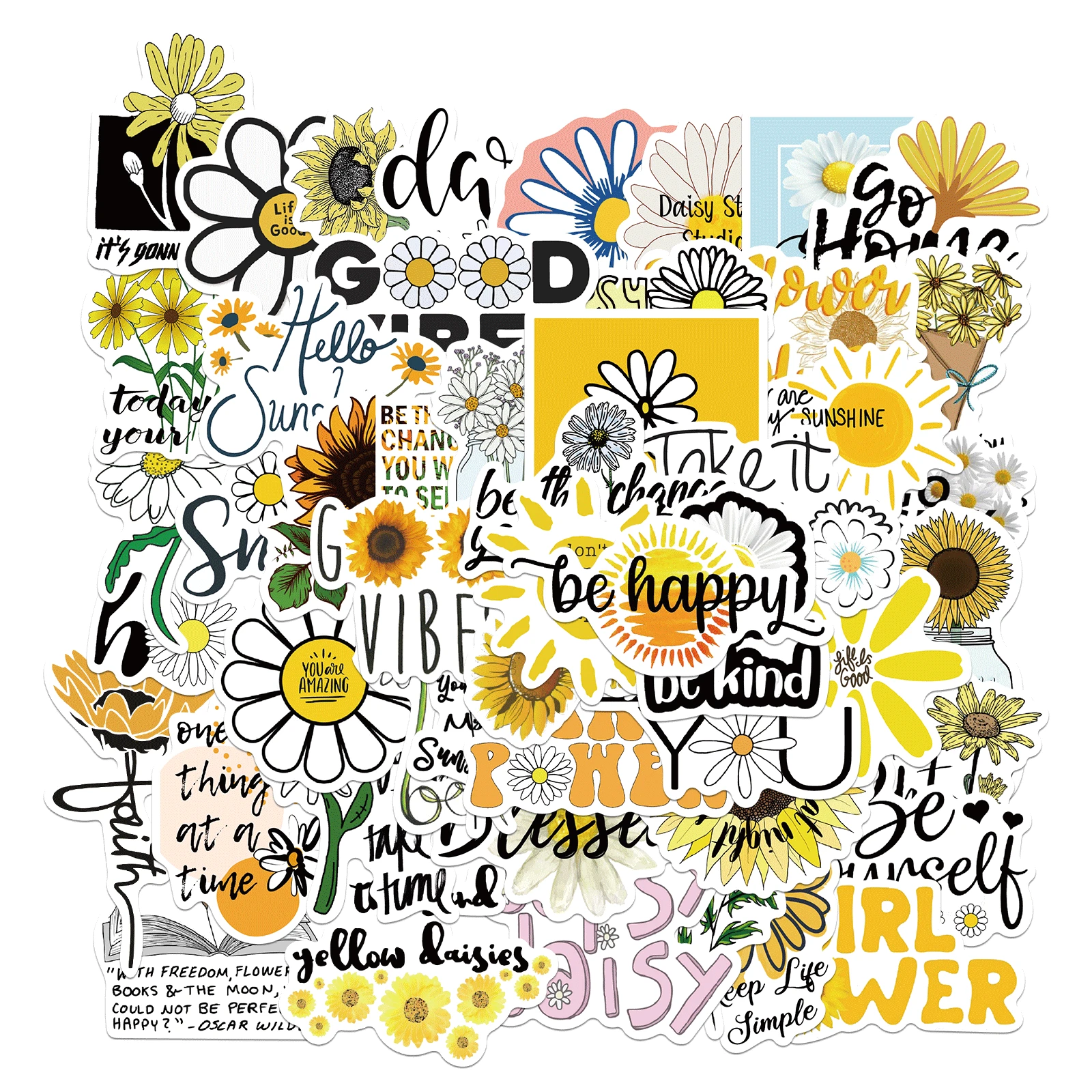 

50PCS Cartoon Flowers Daisies Stickers For Kid Girl Vsco Fashion Kawaii Skateboard Fridge Guitar Laptop Luggage Decal Sticker