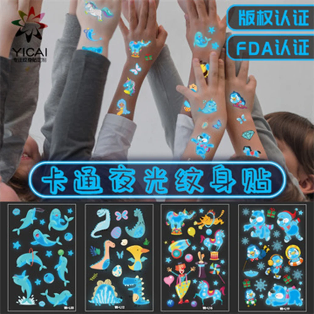 

Luminous Tattoo Face Temporary Color Unicorn Mermaid Dinosaur Tattoo Child Cute Tattoo Sticker Body Tattoo for Kids