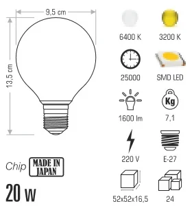 

Cata Glop Big Round Ball Led Bulb E27 Cap Lamp