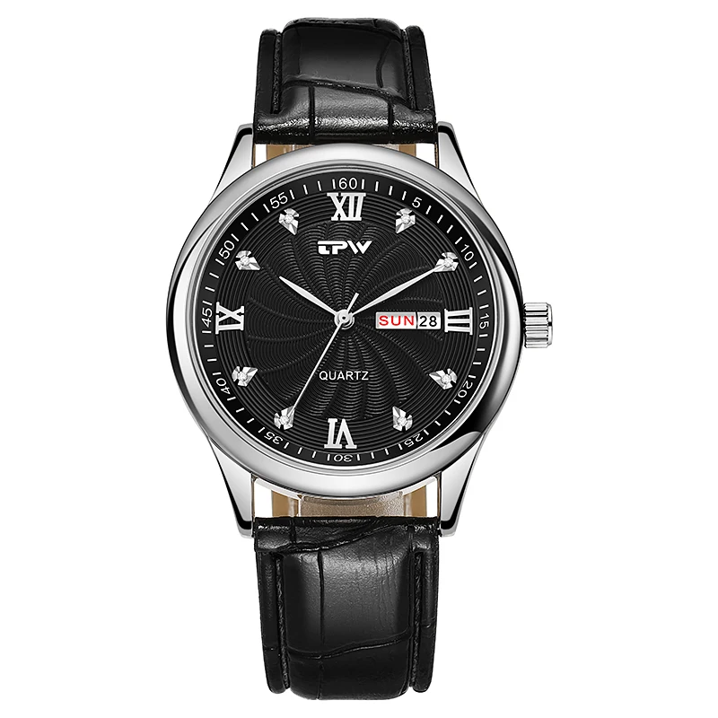 TPW Мужские Аналоговые кварцевые часы с бриллиантом полностью из нержавеющей