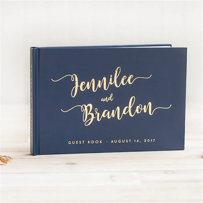 

Персонализированная Золотая фольга в тёмно-синем переплете Свадебная Гостевая книга Свадебный пейзаж горизонтальная Свадебная книга Свад...