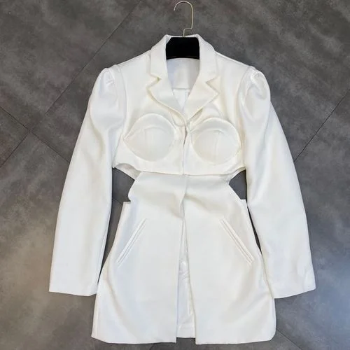 

White Blazer Woman 2021 Fall Lapels Long Sleeve Midriff Outfit Split Three-Dimensional Chest Pad Slimming Ins Street Suit Jacket