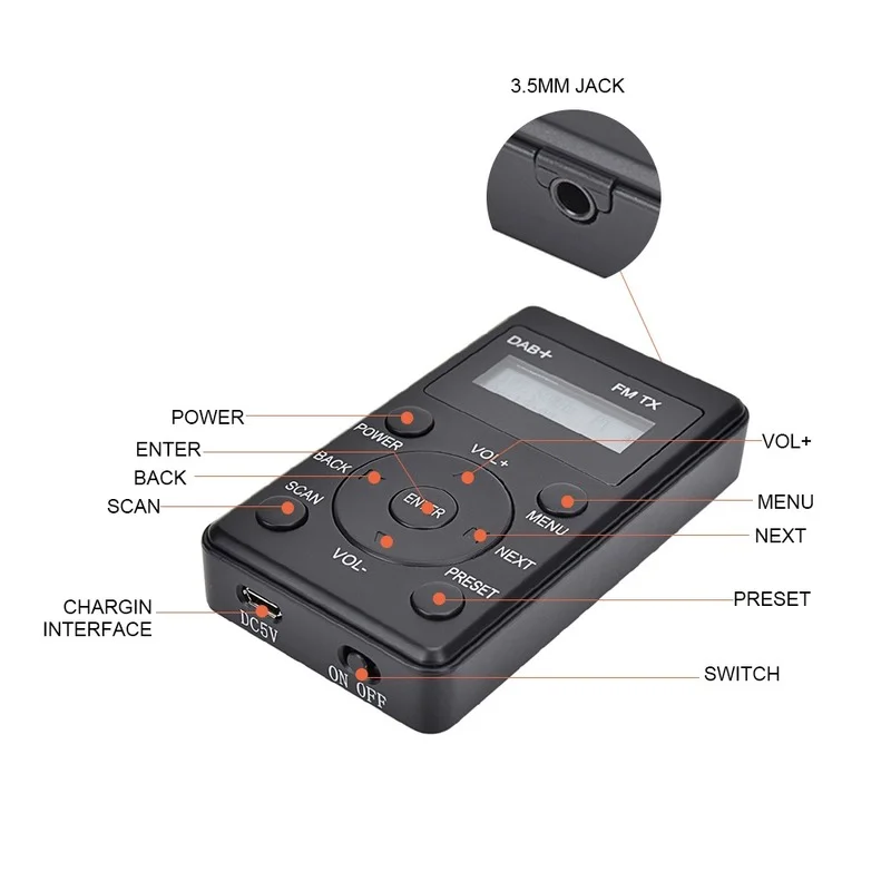 Портативный мини-FM-радиоприемник с наушниками DAB-FM передатчик Micro-USB