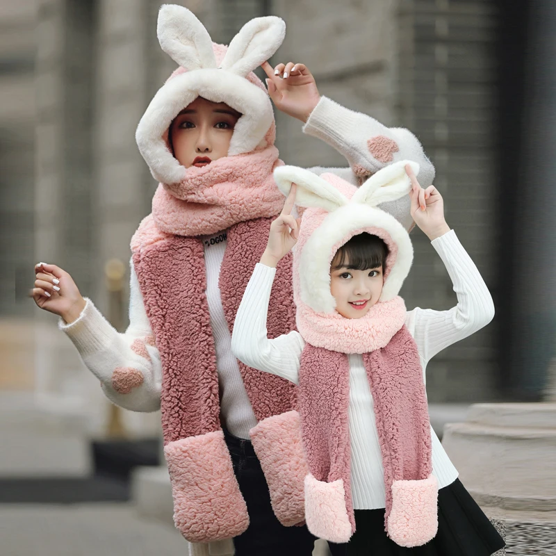 Шапка с кроликом для мамы и меня хлопковые кепки девочек зима-осень мультяшная