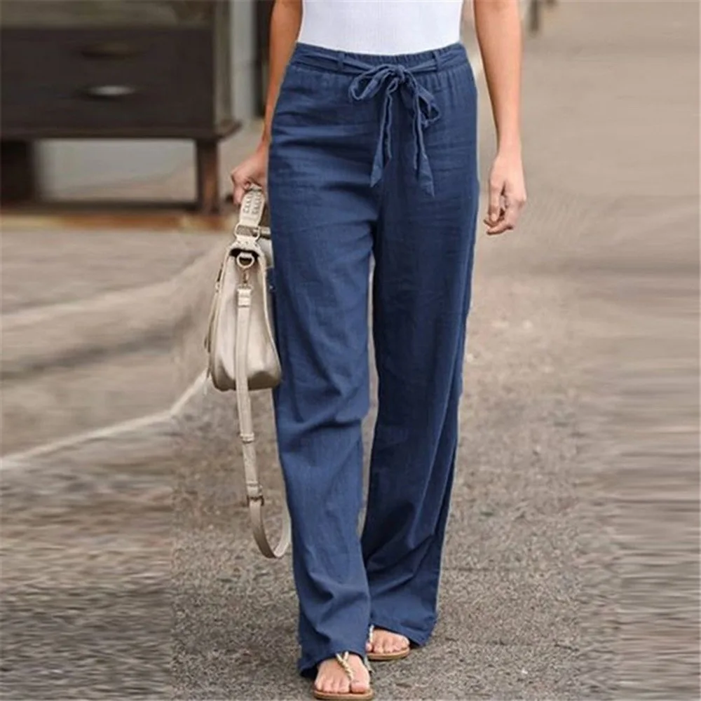

Casual Loose Pants Women's Autumn Trousers 2021 Solid Elastic High Waist Wide Leg Straight Pants Female Drawstring Long Turnip
